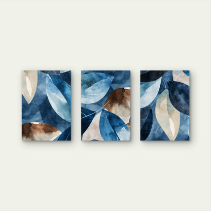 3pcs Abstract Navy Blue Beige Leaves Wall Art Set Canvas Framed 40x60cm - High Quality Print 100% Australian Made Wall Canvas Ready to Hang