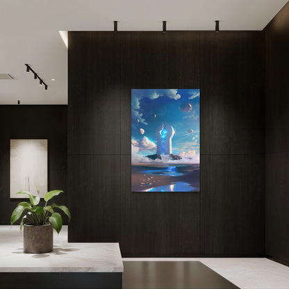 Space Station With Blue Light 40x60cm Metal Print Ready to Hang