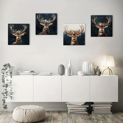 4pcs Animal Deer Prints Wall Art Canvas Framed