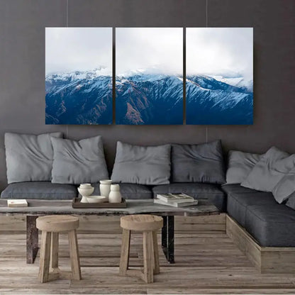 3pcs Blue Snowy Mountain Scenic Art Wall Art Set Canvas Framed 50x70cm - High Quality Print 100% Australian Made Wall Canvas Ready to Hang