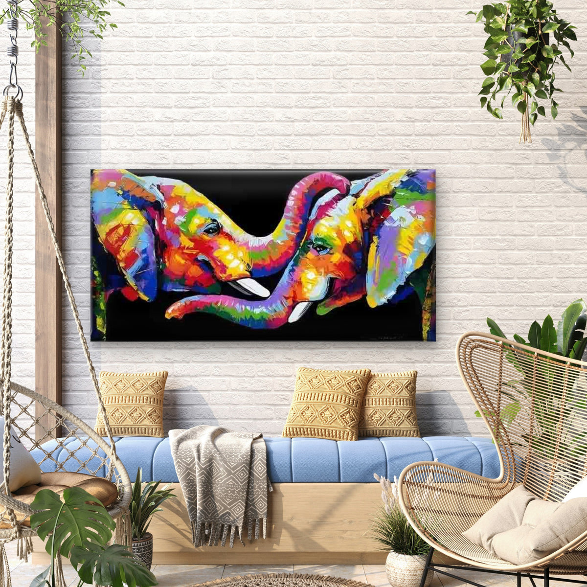 Colorful Abstract Elephants Wall Art Canvas Office Home Room Framed 120x60cm