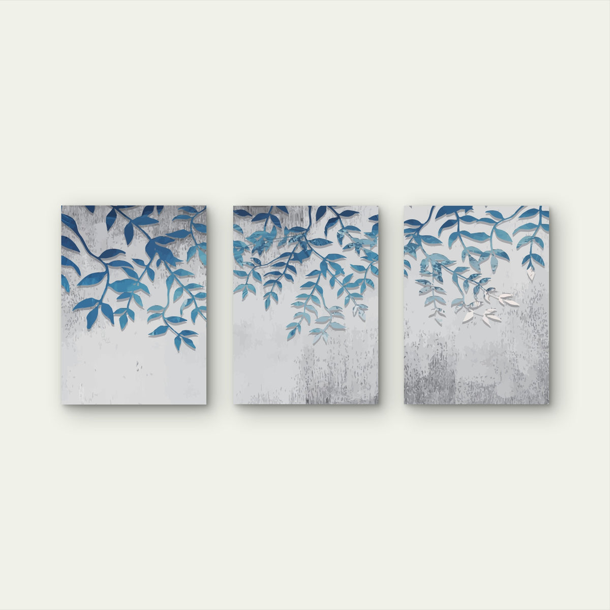 3pcs Blue Botanical Watercolor Leaf Wall Art Set Canvas Framed 60x90cm - High Quality Print 100% Australian Made Wall Canvas Ready to Hang