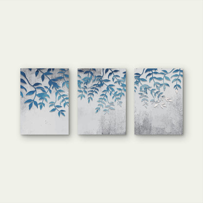 3pcs Blue Botanical Watercolor Leaf Wall Art Set Canvas Framed 60x90cm - High Quality Print 100% Australian Made Wall Canvas Ready to Hang