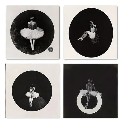 4pcs Black & White Balle Dancer Wall Art Canvas Framed