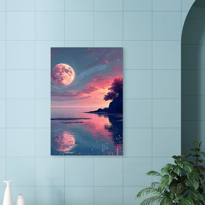 Pink and Purple Sky with Large Full Moon 60x90cm Metal Print Ready to Hang - Bella Home Decor