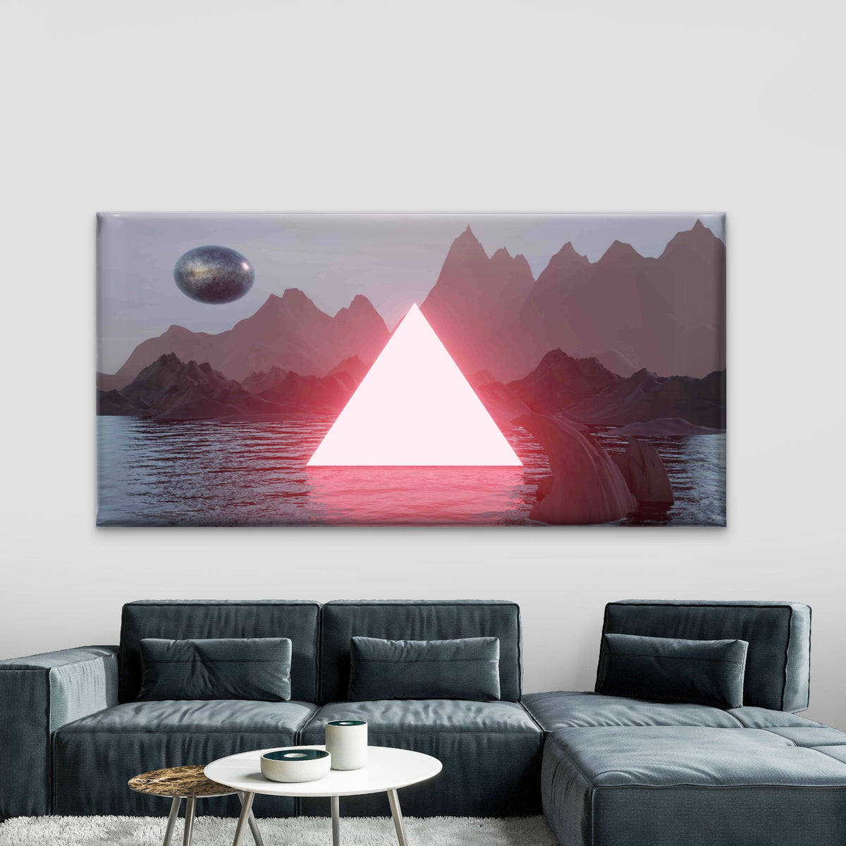 Neon Triangle Mountains Wall Art Canvas Office Home Room Framed 120x60cm