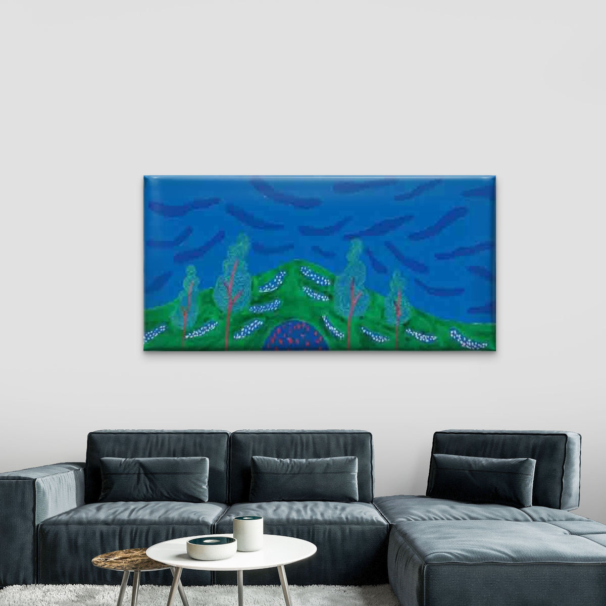 Abstract Landscape with a Blue Wall Art Canvas Office Home Room Framed 120x60cm