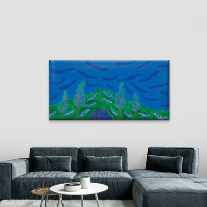 Abstract Landscape with a Blue Wall Art Canvas Office Home Room Framed 120x60cm