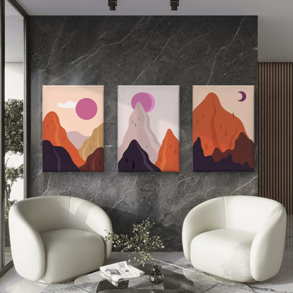 3pcs Abstract Mountain Hills Sun Moon Wall Art Set Canvas Framed 50x70cm - High Quality Print 100% Australian Made Wall Canvas Ready to Hang