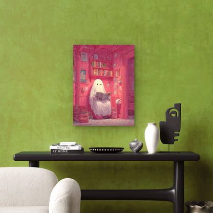 Spooky Cute Ghost Reading on Toilet 60x90cm Metal Print Ready to Hang