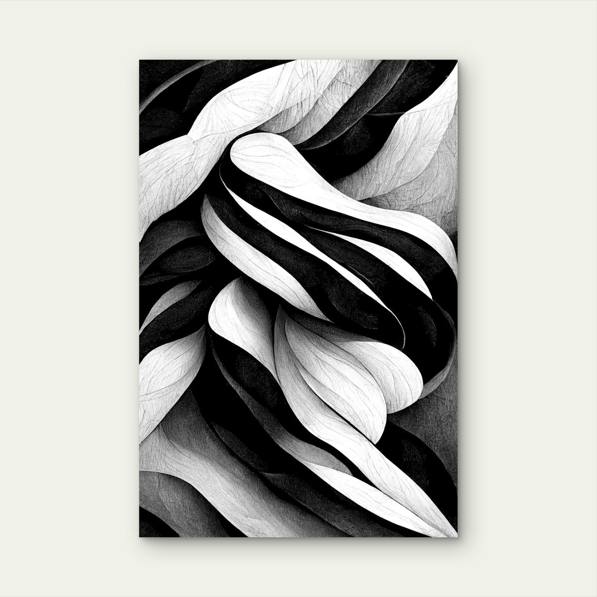 Modern Abstract Dynamic Shapes Black And White 60x90cm Metal Print Ready to Hang