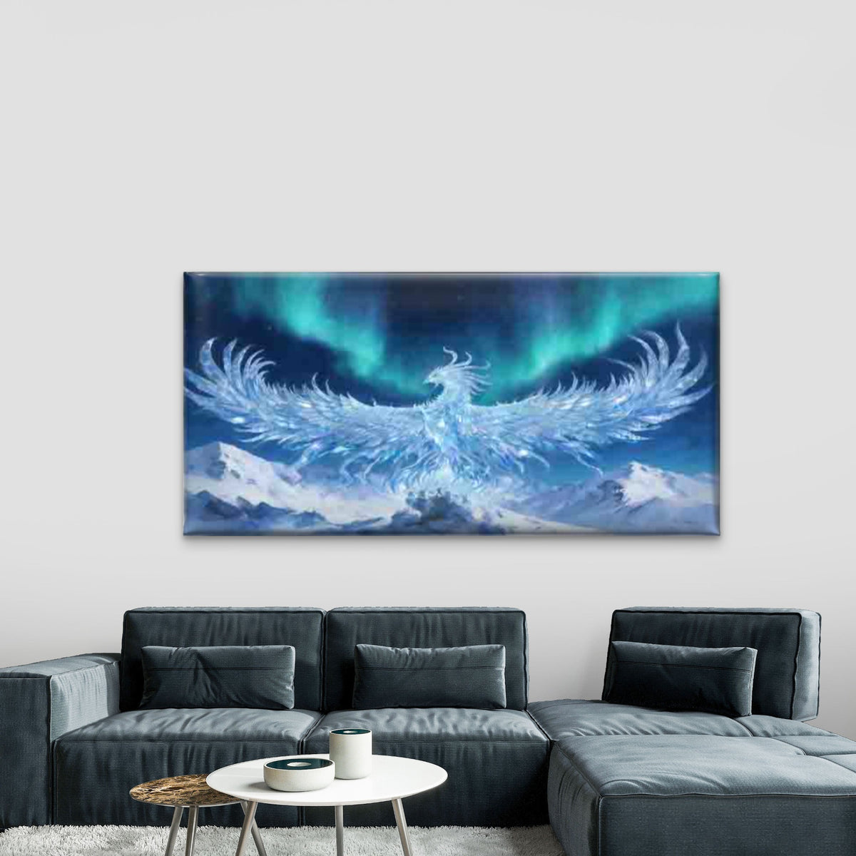 Ice Crystal Phoenix Snow Mounta Wall Art Canvas Office Home Room Framed 120x60cm