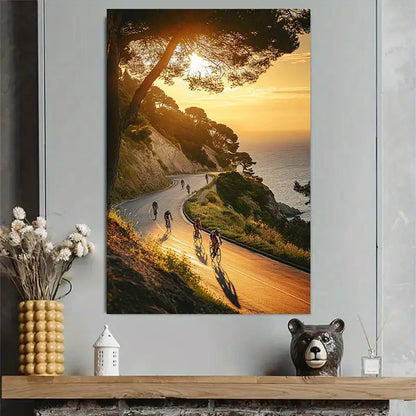 Coastal Road Bike Sunset Scene Art Poster 40x60cm Metal Print Ready to Hang