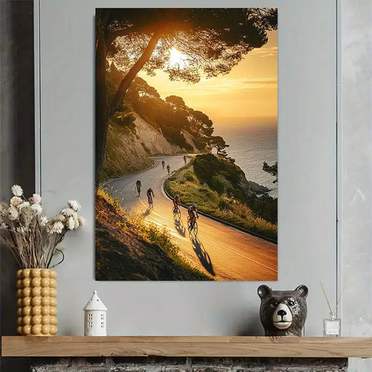 Coastal Road Bike Sunset Scene Art Poster 40x60cm Metal Print Ready to Hang