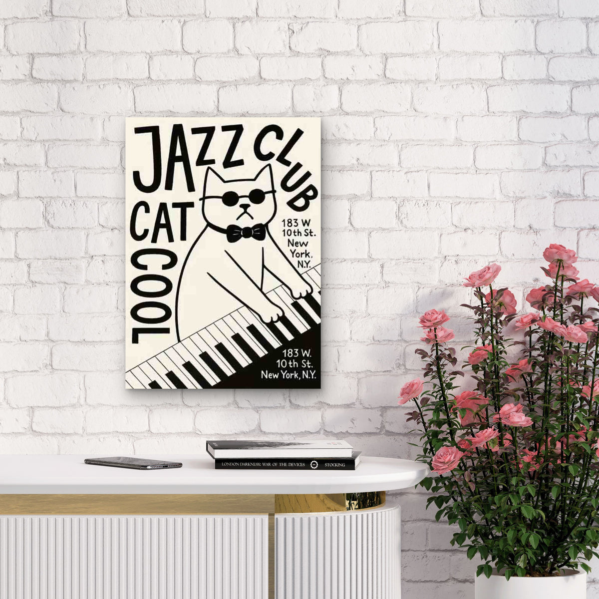 Jazz Cat Piano 60x90cm Metal Print Ready to Hang
