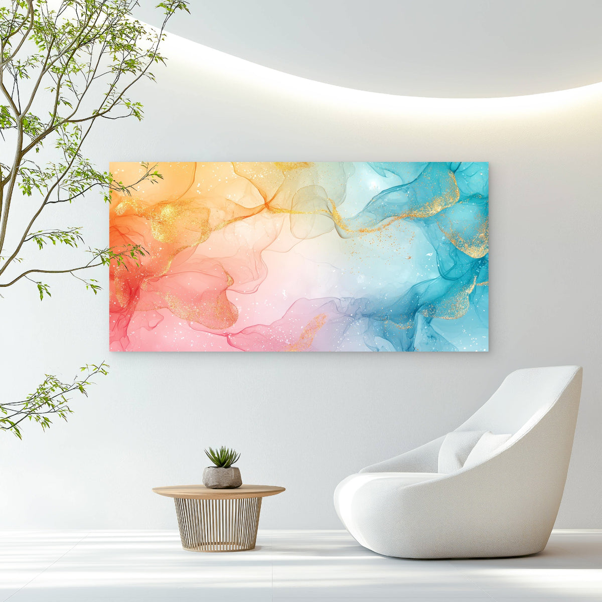 Golden Flow Through Pastels Wall Art Canvas Office Home Room Framed 120x60cm