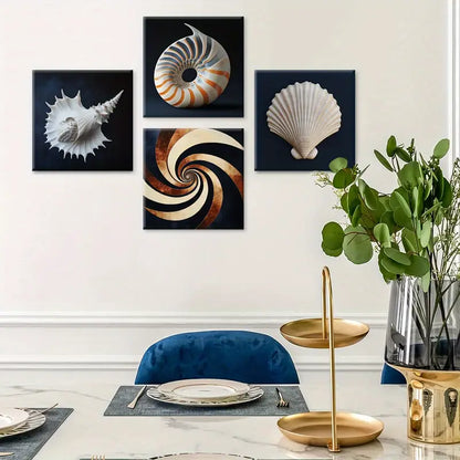 4pcs  Spiral Patterns & Seashell Abstract    Wall Art Canvas Framed