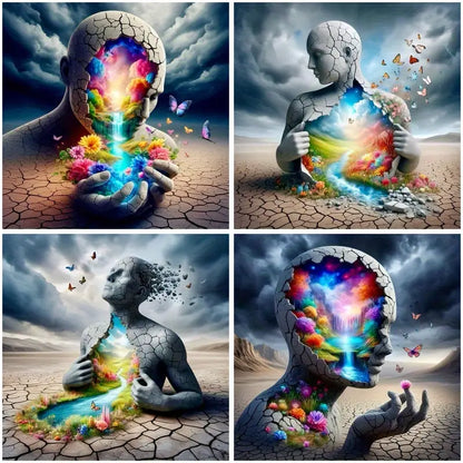 4pcs Cartoon Flower Animation Human Body Wall Art Canvas Framed