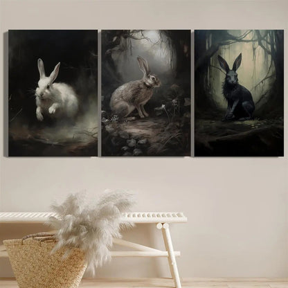 3pcs Dark Preppy Rabbit & Forest Animal Metal Print Ready to Hang Art