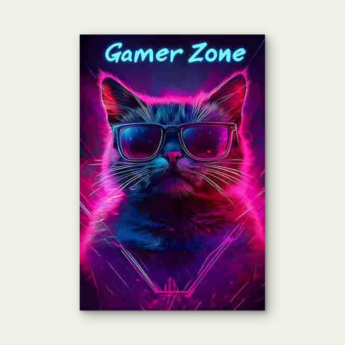 Cat Design Wearing Cool Glasses, Surrounded by Neon Light  60x90cm Metal Print Ready to Hang - Bella Home Decor