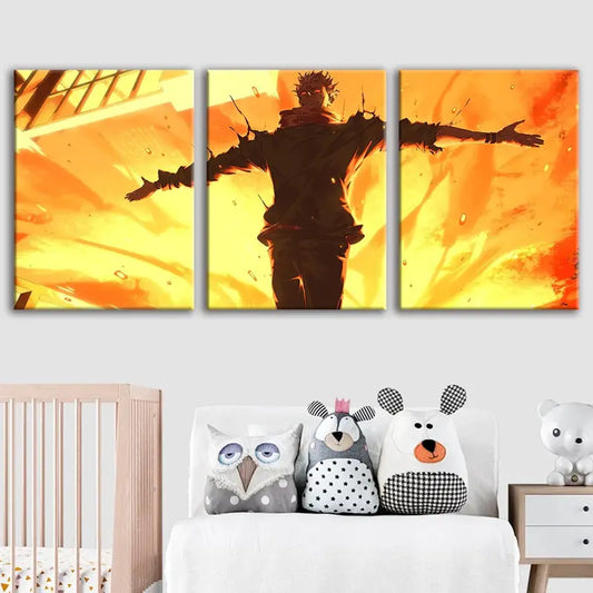 3pcs Explosive Anime Comic Landscape Wall Art Set Canvas Framed 60x90cm - High Quality Print 100% Australian Made Wall Canvas Ready to Hang