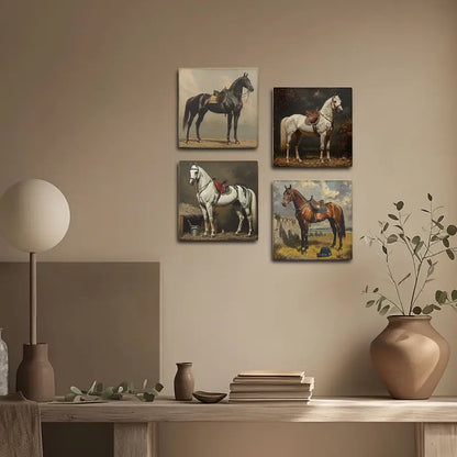 4pcs Horse Black,White And Brown Wall Art Canvas Framed