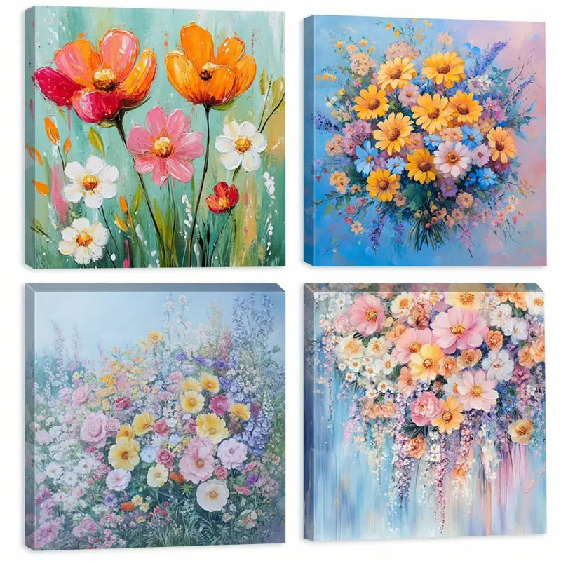 4pcs Romantic Bouquet Painting  PB Wall Art Canvas Framed