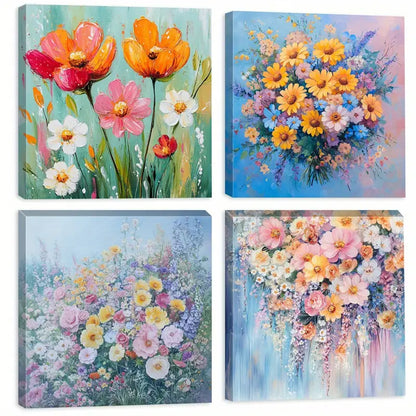 4pcs Romantic Bouquet Painting  PB Wall Art Canvas Framed