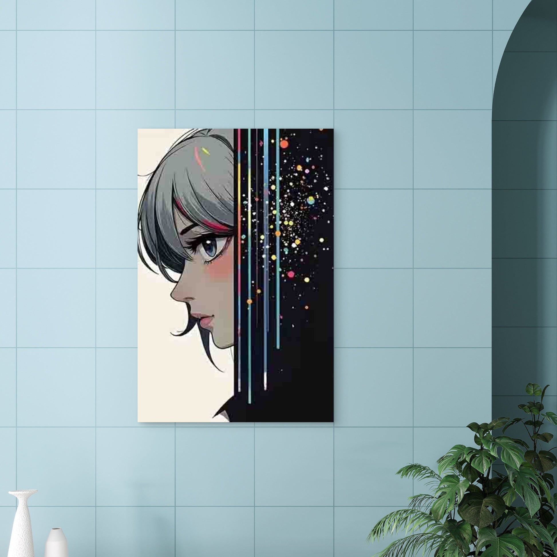 Anime-Style Girl Profile 60x90cm Metal Print Ready to Hang - Bella Home Decor