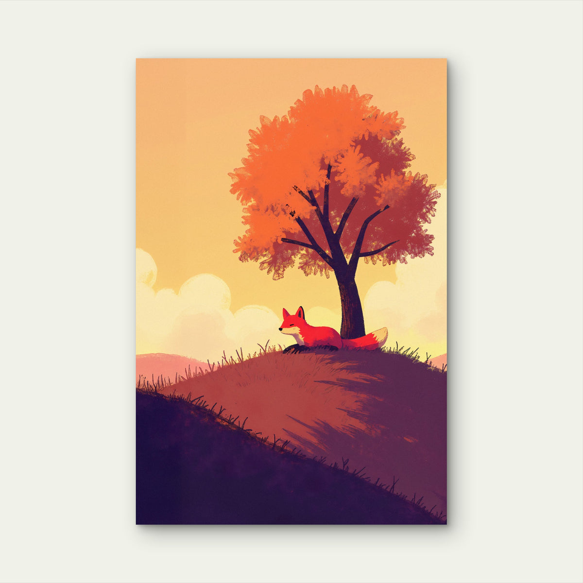 Fox Resting Beneath a Tree 60x90cm Metal Print Ready to Hang
