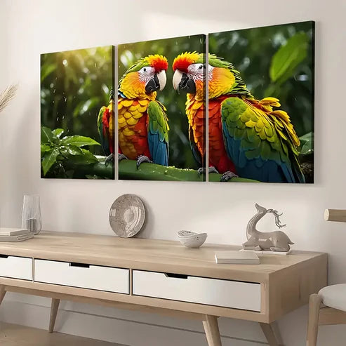 3pcs Close-Up Images of Parrot Bird Parrot Wall Art Set Canvas Unframed - High Quality Print 100% Australian Made Wall Canvas