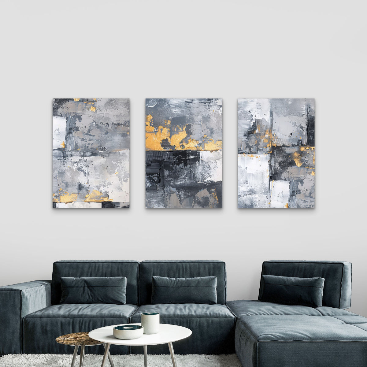 3pcs Grey Gold Textured Abstract Wall Art Set Canvas Framed 40x60cm - High Quality Print 100% Australian Made Wall Canvas Ready to Hang (Copy)