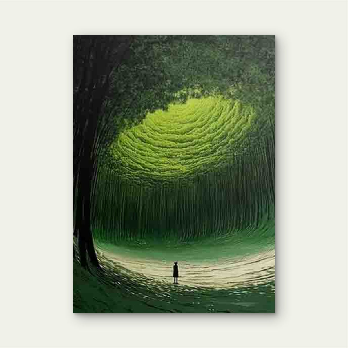 Green Forest Path with Spiral Light Metal Print Ready to Hang