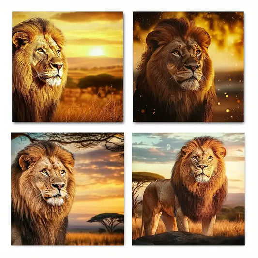 4pcs   lion at sunset on the prairie TU   Wall Art Canvas Framed