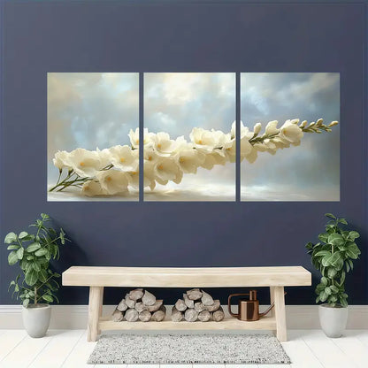 3pcs Elegant White Snapdragon Flower Metal Print Ready to Hang Art