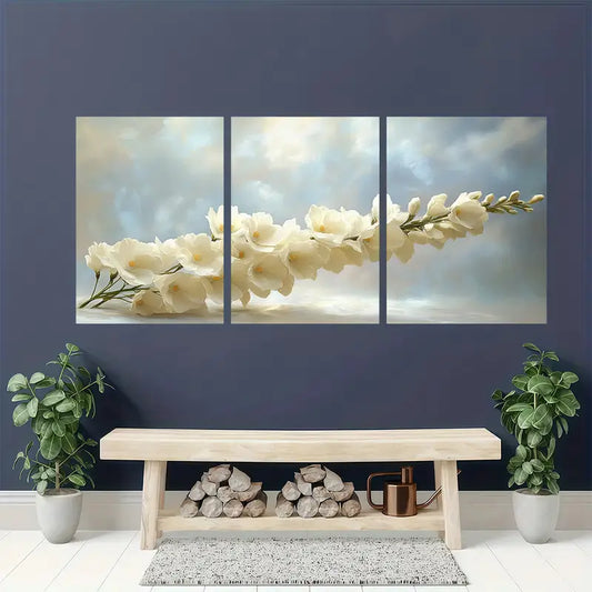 3pcs Elegant White Snapdragon Flower Metal Print Ready to Hang Art