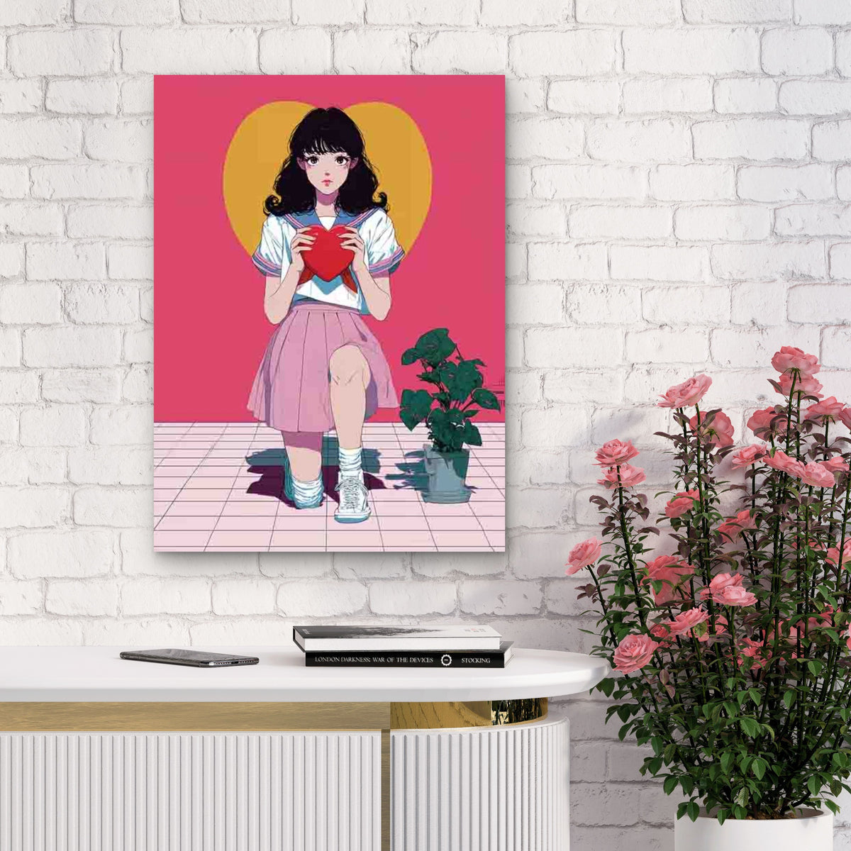 Trendy Pink And Red Heart Metal Print Ready to Hang