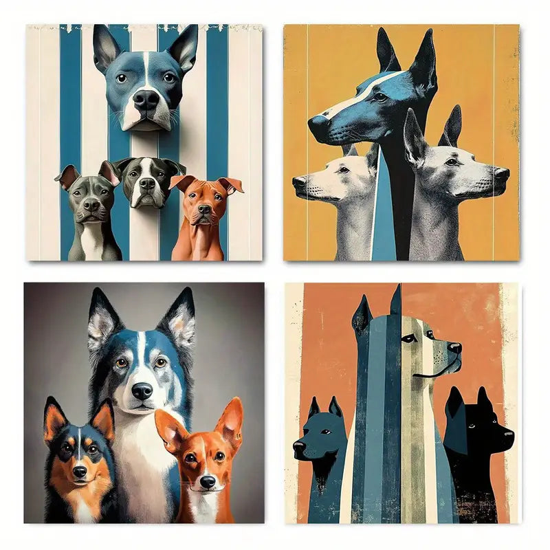 4pcs Vibrant Blue & Orange Striped Background Wall Art Canvas Framed