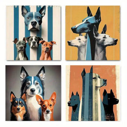 4pcs Vibrant Blue & Orange Striped Background Wall Art Canvas Framed