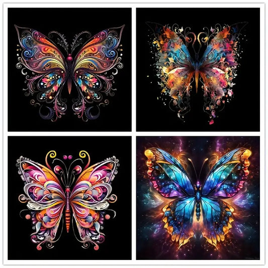 4pcs  Vibrant Butterfly On Dark Background Wall Art Canvas Framed