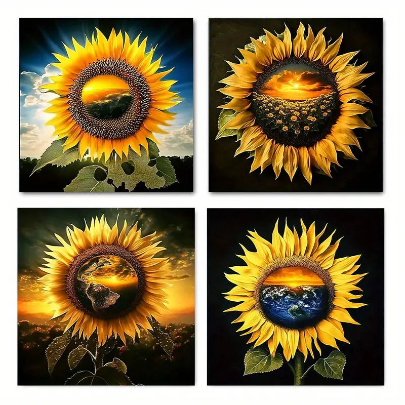 4pcs Sunflower Canvas Wall Art Prints Wall Art Canvas Framed