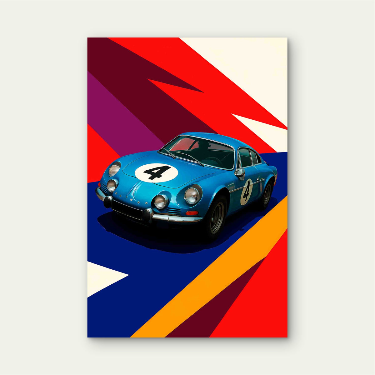 Blue Retro Alpine Rally Car 40x60cm Metal Print Ready to Hang