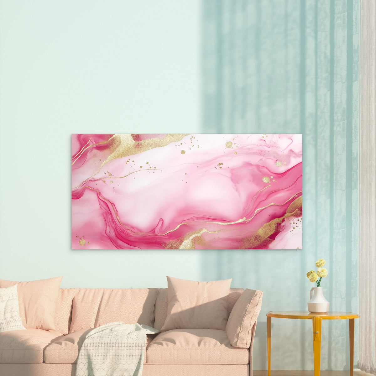 Rose Quartz Golden Ripples Wall Art Canvas Office Home Room Framed 120x60cm