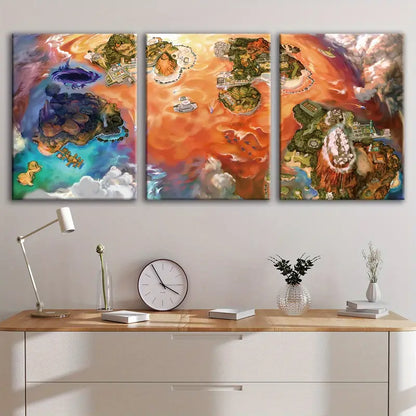 3pcs Abstract Elf Island Pet Battle Wall Art Set Canvas Framed 50x70cm - High Quality Print 100% Australian Made Wall Canvas Ready to Hang