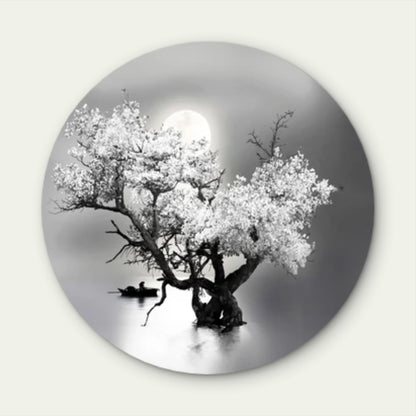 Black And White Lake Night Moon Sky  Acrylic Glass Rounded Print Tempered Glass Wall Art 100% Made in Australia Ready to Hang