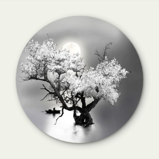 Black And White Lake Night Moon Sky  Acrylic Glass Rounded Print Tempered Glass Wall Art 100% Made in Australia Ready to Hang