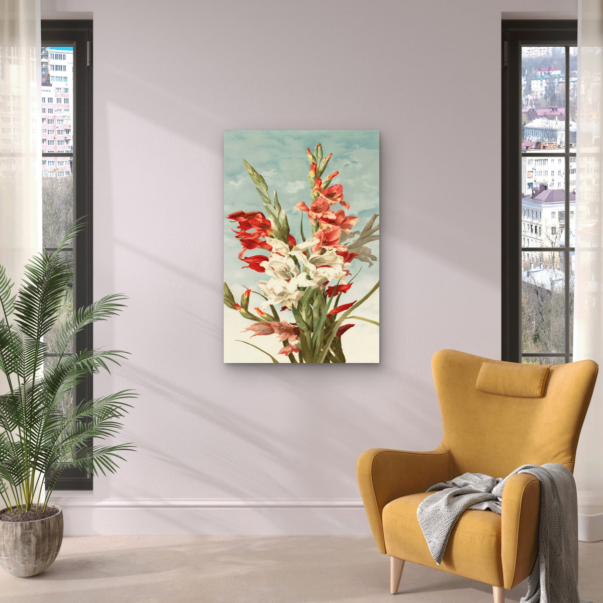 Illustration of Gladiolus Flowers 60x90cm Metal Print Ready to Hang