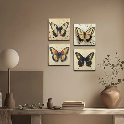 4pcs Summer Decor With Butterfly Wall Art Canvas Framed