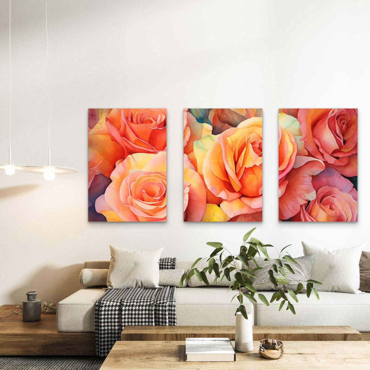 3pcs Floral Orange Peach Rose Bloom Wall Art Set Canvas Framed 40x60cm - High Quality Print 100% Australian Made Wall Canvas Ready to Hang