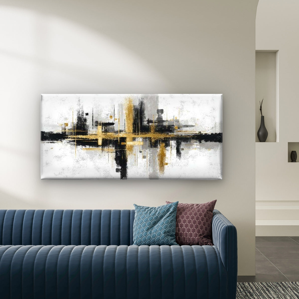 Gold and Black Geometric Wall Art Canvas Office Home Room Framed 120x60cm